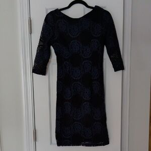 APRICOT Navy and Black Lace Long Sleeve Dress